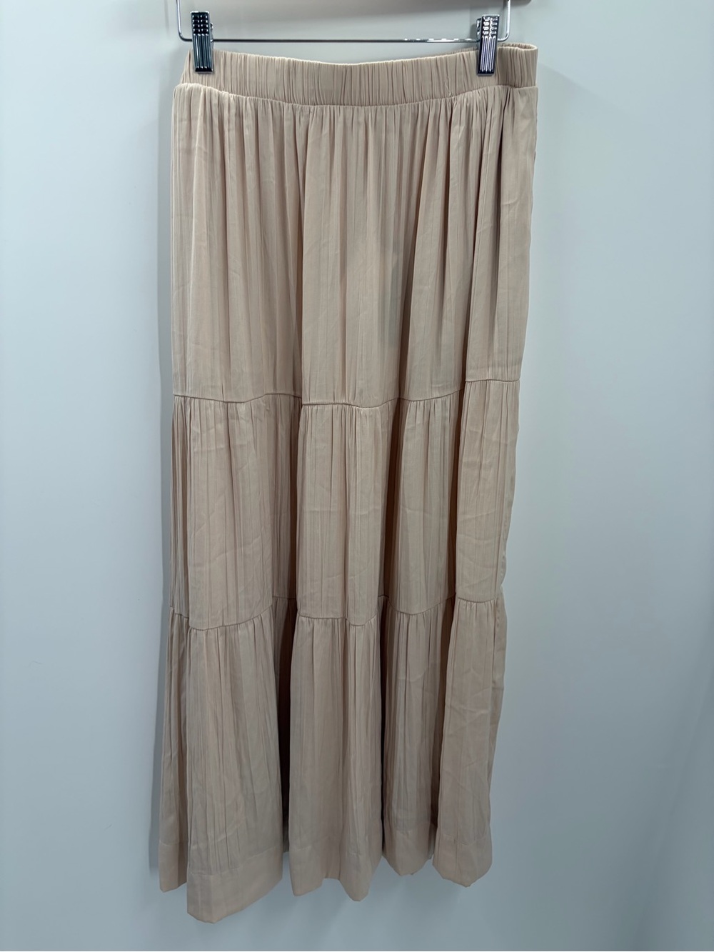 NWT T‎ Tahari Champagne Textured Tiered Maxi Skirt Flaw XL